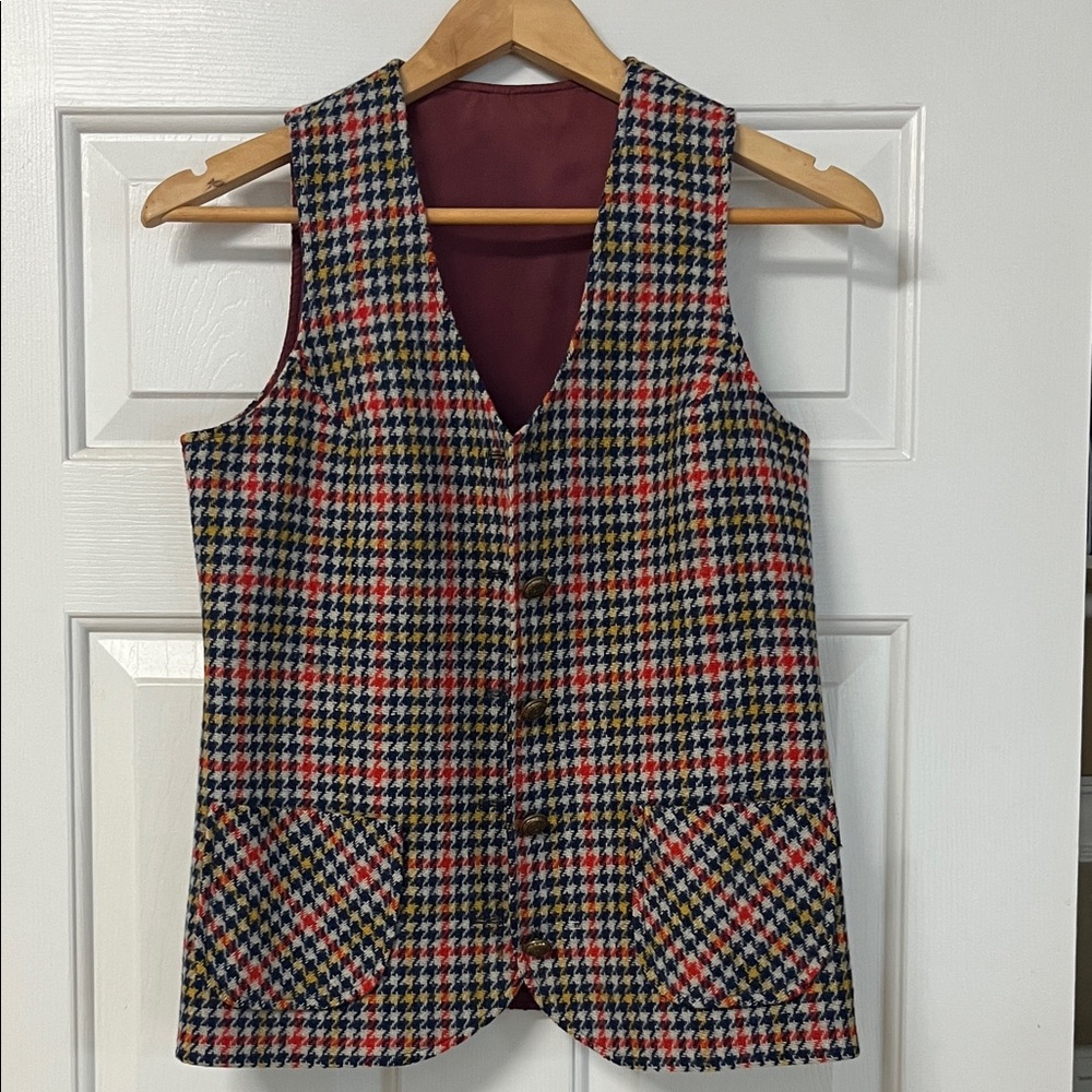 Vintage Ladies Garment Workers Union Plaid Wool Vest Lined Great Condition
